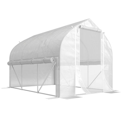 3 x 2(m) Walk-in Polytunnel Greenhouse, Zipped Roll Up Sidewalls, Mesh Door, 6 Mesh Windows