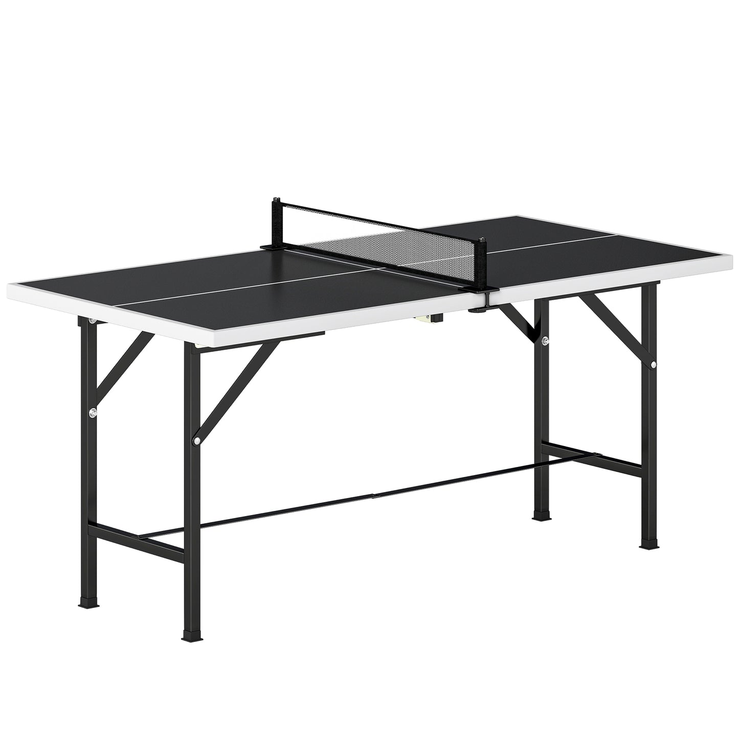 5ft Mid-Size Table Tennis Table, Ping Pong Table with Net, 2 Table Tennis Paddles and 3 Balls for Indoor Game, Black