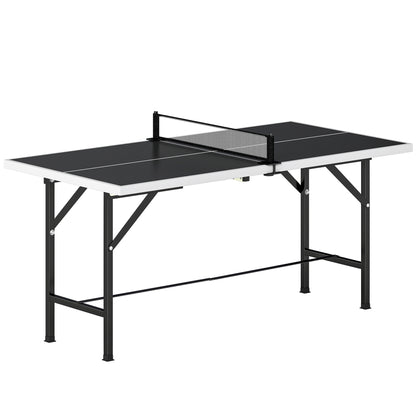 5ft Mid-Size Table Tennis Table, Ping Pong Table with Net, 2 Table Tennis Paddles and 3 Balls for Indoor Game, Black
