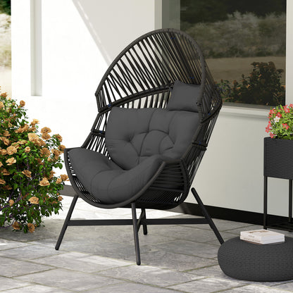 Rattan Egg Chair, Oversized Freestanding Garden Egg Chair with Thick Tufted Cushion, Headrest