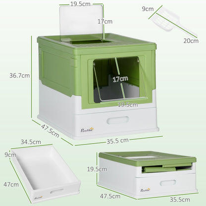 Hooded Cat Litter Box, Portable Pet Toilet, with Scoop, Front Entry - Emerald Green