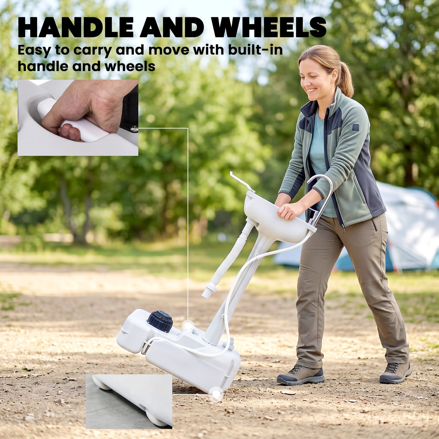 Camping Sink, 17L Portable Hand Wash Station with Towel Holder, Soap Dispenser and Rolling Wheels, Outdoor Sink for Events
