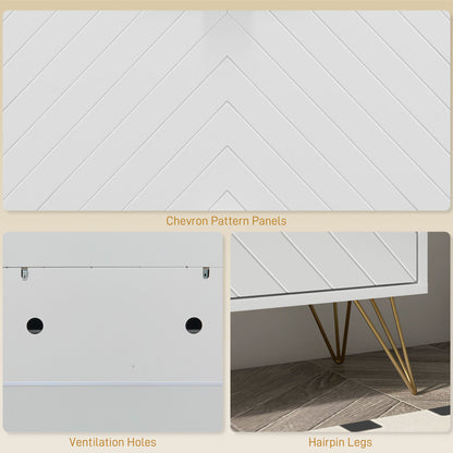 12 Shoe Storage Cabinet with Chevron Indents and Gold Tone Accents - White