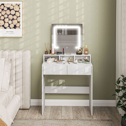 Storage Dressing Table, with LED Light Mirror - White
