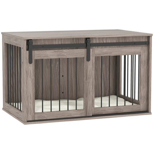 98cm Dog Crate Furniture with Removable Cushion for Large Dogs - Brown