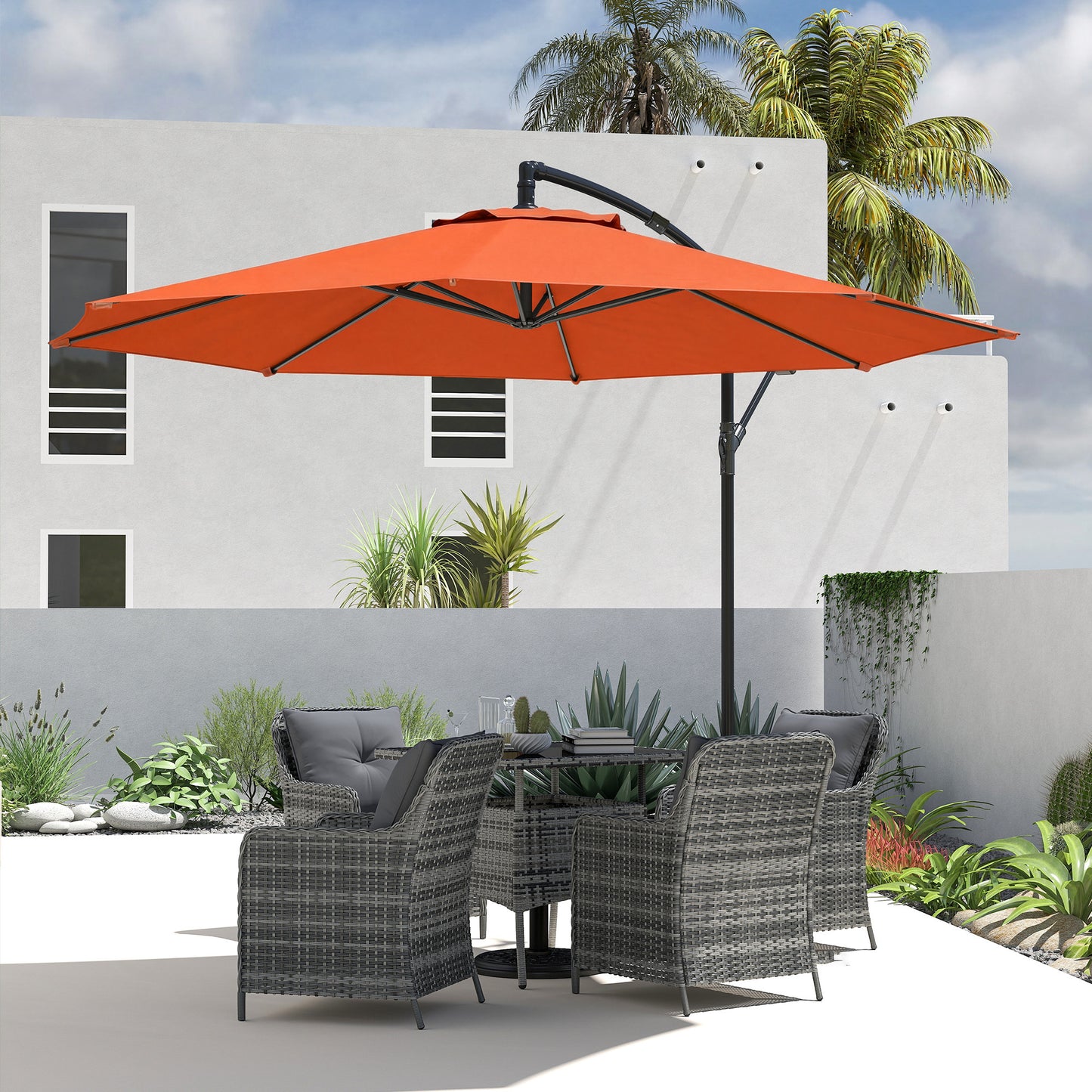 3 m Overhanging Cantilever Parasol, with Cross Base - Orange