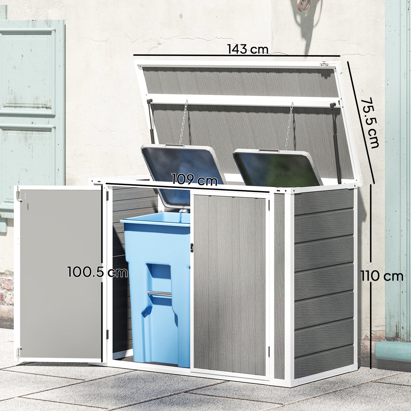 4.7 x 2.5FT Garden Shed, Double Bin Storage Shed with Lockable Doors
