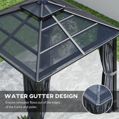 3 x 3(m) Hardtop Gazebo Canopy with 7mm Polycarbonate Double-Tier Roof, Garden Gazebo Permanent Pavilion