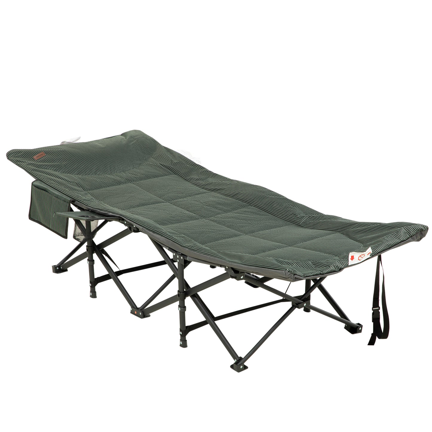 Foldable Camp Bed, Padded Patio Camping Bed with Carry Bag, Magazine Bag and Cup Holder for Outdoor, Garden, Grey