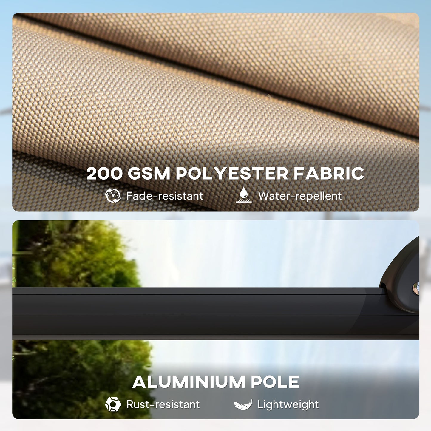 2.4 x 2.4 m Cantilever Parasol with Umbrella Weights, UPF50+ Offset Outdoor Umbrella w/ Easy Tilt Adjustment, Khaki