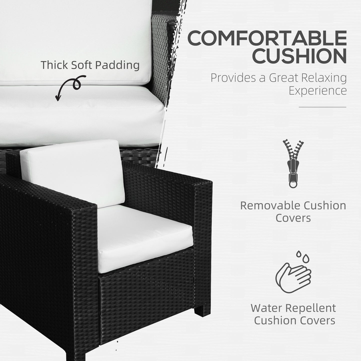 Single Seater Rattan Chair Sofa with 10 cm Thick Padded Cushion, All-Weather PE Wicker Weave Garden Armchair with Armrests