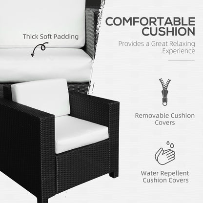 Single Seater Rattan Chair Sofa with 10 cm Thick Padded Cushion, All-Weather PE Wicker Weave Garden Armchair with Armrests