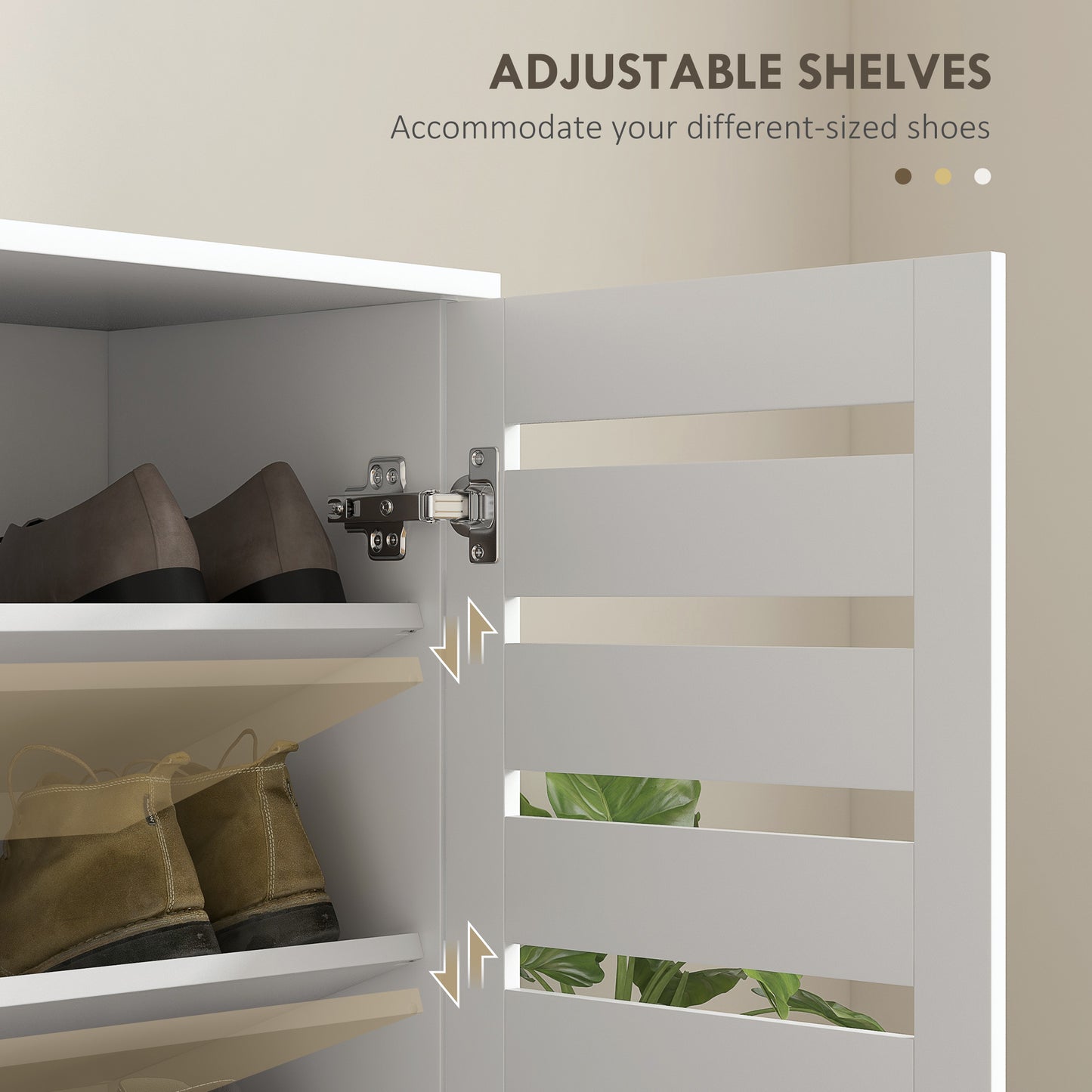 Narrow Shoe Cabinet for Entryway, 5-Tier Slim Shoe Storage Cabinet with 2 Slatted Doors and Adjustable Shelves