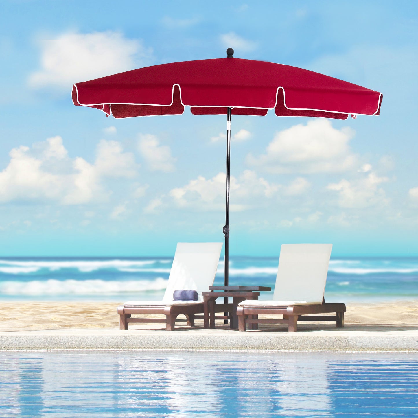 Garden Parasol Umbrella, Outdoor Market Table Umbrella with Ruffles & Aluminium Pole