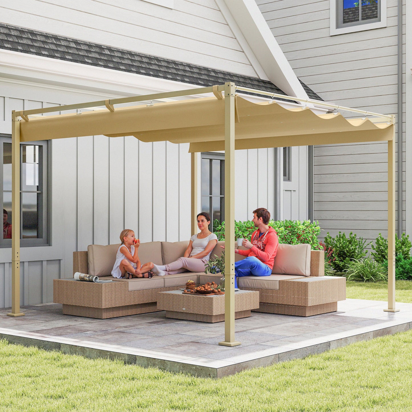 3 x 3m Retractable Roof Metal Pergola - Black