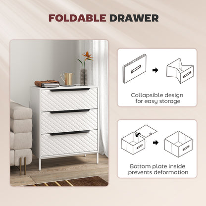 Chest of Drawers, Dresser with 3 Fabric Drawers and Aluminium Handles - White