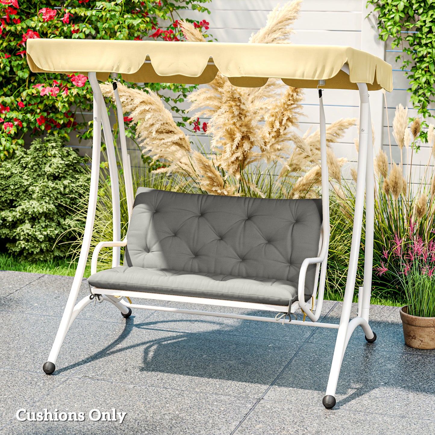 2 Seater Bench Pad, Garden Chair Cushion with Back and Ties for Indoor and Outdoor Use, 98 x 100 cm, Light Grey