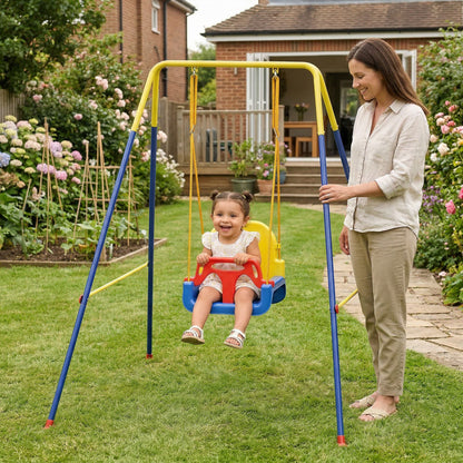 3 in 1 Toddler Swing Set, Folding Child Swing Set with Seat Belt, Adjustable Seat for Outdoor Indoor, Blue