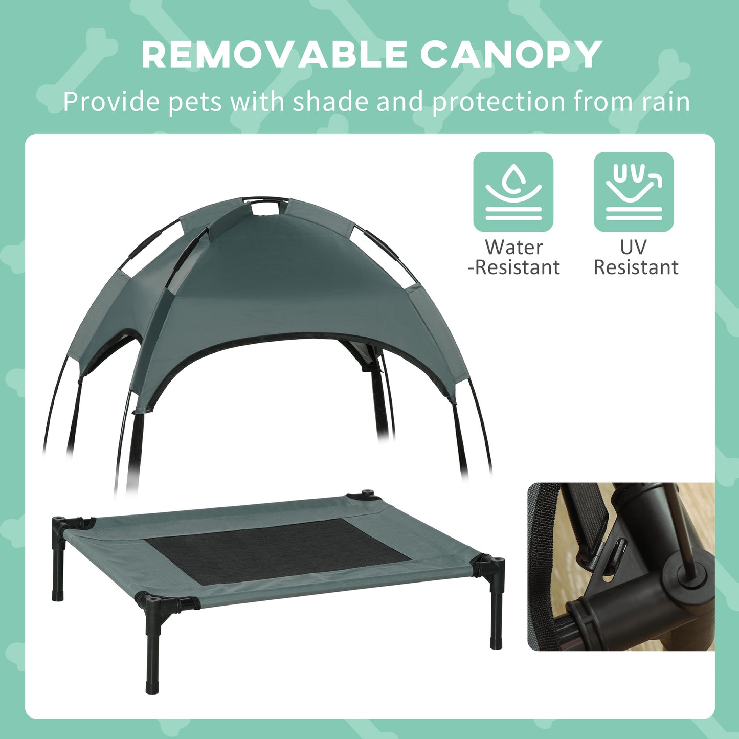 Outdoor Dog Bed with Removable Canopy, Portable Raised Dog Bed for Camping, Garden & Beach