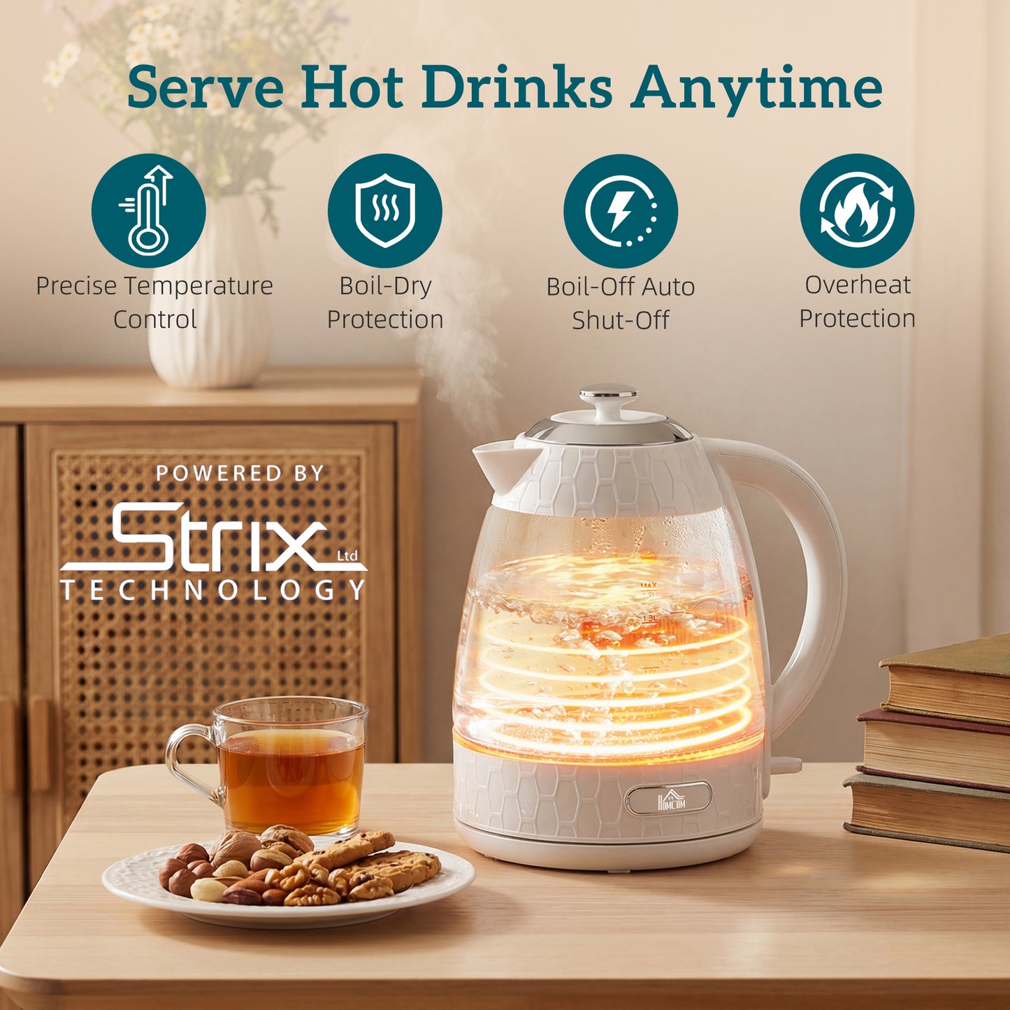 Kettle and Toaster Set, 1.7L 3000W Rapid Kettle with Strix Thermostat, 4 Slice Toaster with 7 Browning Controls, Cream