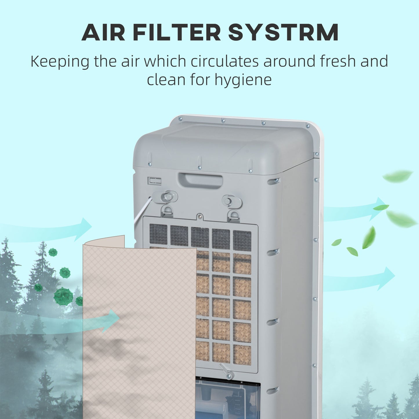 Mobile Air Cooler, 12L Tank Evaporative Ice Cooling Fan Water Conditioner Humidifier Unit with 3 Modes, 3 Speed, Remote