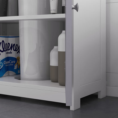 60x60cm Under-Sink Storage Cabinet w/ Adjustable Shelf Handles Drain Hole Bathroom Cabinet Space Saver Organizer White and Gr
