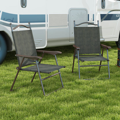 Set of Two Folding Garden Chairs, with Fabric Mesh Seats - Dark Brown