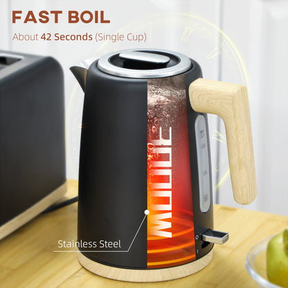 Stainless Steel Kettle and Toaster Set, 1.7L 3000W Fast Boil Kettle & 2 Slice Toaster Kitchen Set