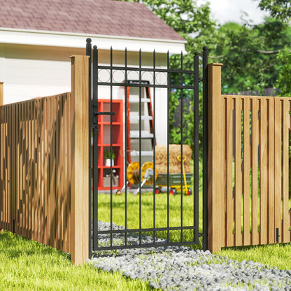 Galvanised Steel Garden Gate, Outdoor Fence Gate Security Barrier with Lock, Keys and Handle, Outdoor Entrance Way Door