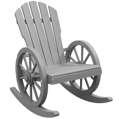 Wooden Adirondack Rocking Chair Reclining Armchair Garden Furniture Patio Porch Rocker - Grey