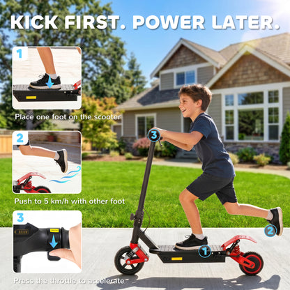 Foldable Kids Electric Scooter with LCD Display, Dual Shock Absorption, Up to 15 KM/H, Max Range 6 KM for Age 6-14, Red