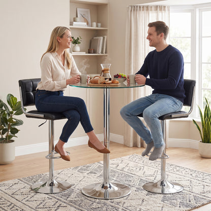 Bar Stools Modern PU Leather Adjustable Breakfast Bar Stools Backrest Set of 2 Black