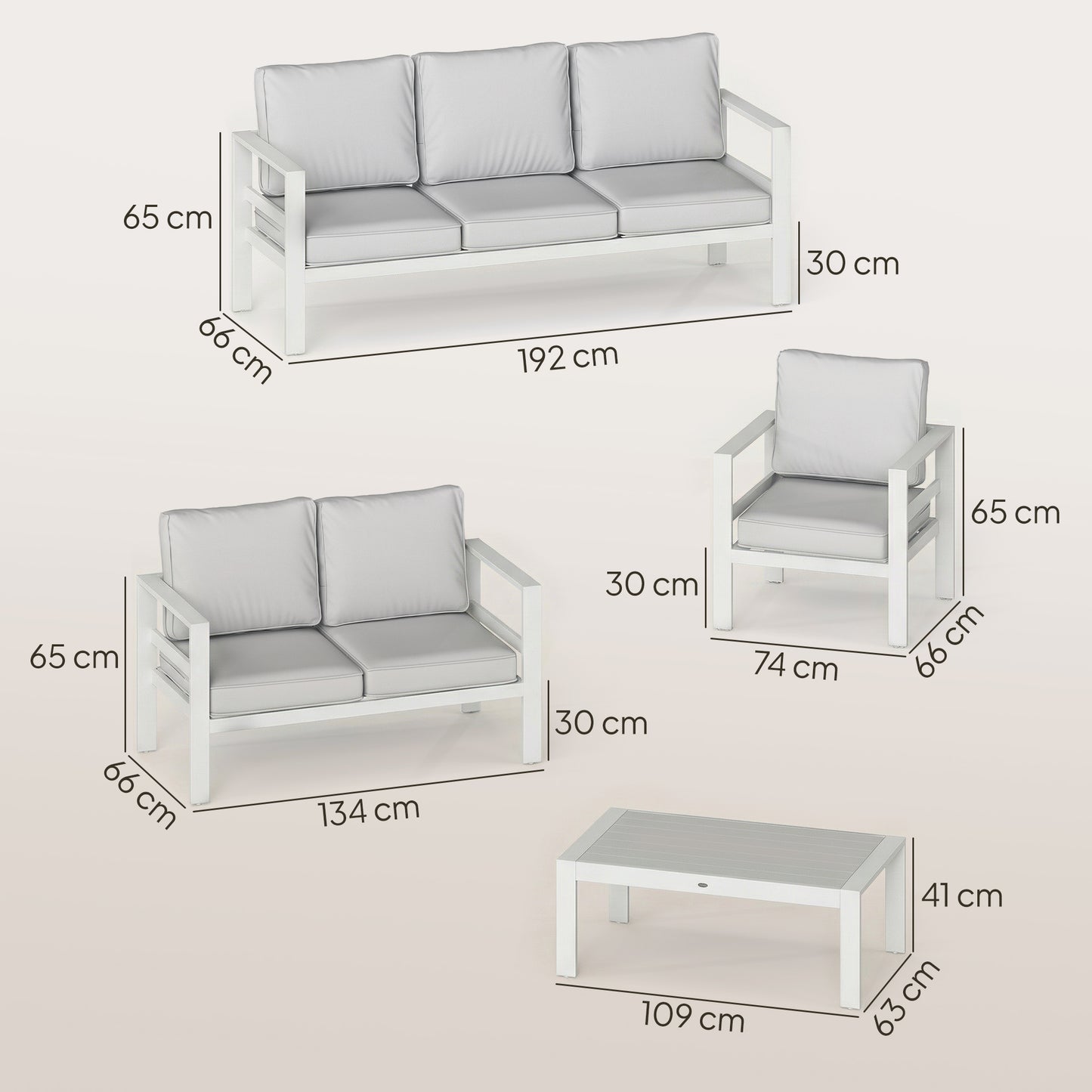 5 Pieces Aluminium Garden Furniture Set with Olefin Cushions, Extra Deep Outdoor Garden Sofa Set, White