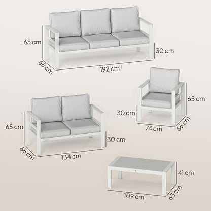 5 Pieces Aluminium Garden Furniture Set with Olefin Cushions, Extra Deep Outdoor Garden Sofa Set, White