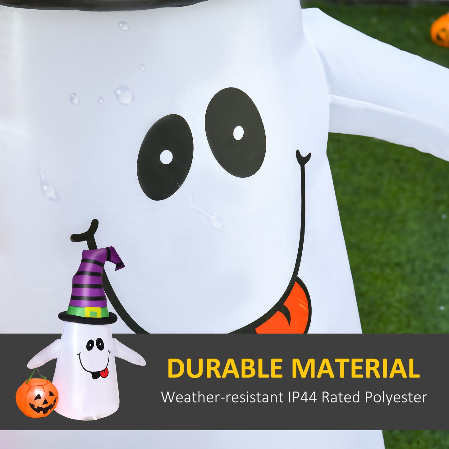 1.2m Witch Ghost Halloween Inflatable Decoration w/ LED Lights Fan Accessories Pumpkin Lantern Kids Adult Fun Weather-Resista