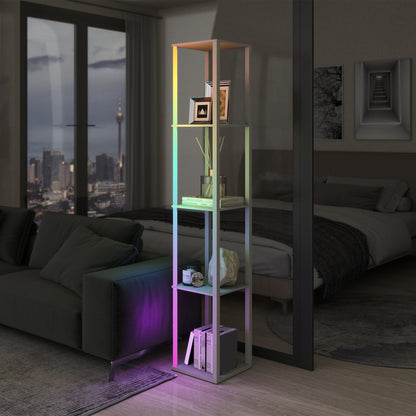 RGB LED Floor Lamp with Shelves, Modern Dimmable Standing Lamp with Remote Control