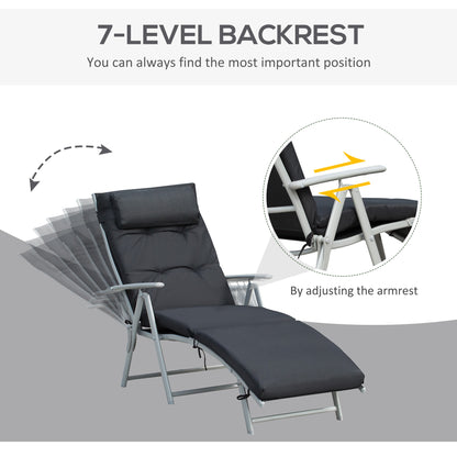 Steel Frame Outdoor Garden Padded Sun Lounger w/ Pillow Black