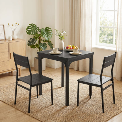 3 Piece Space-Saving Kitchen Table and Chairs, Dining Table Set for 2 with Metal Legs, Black Wood Effect