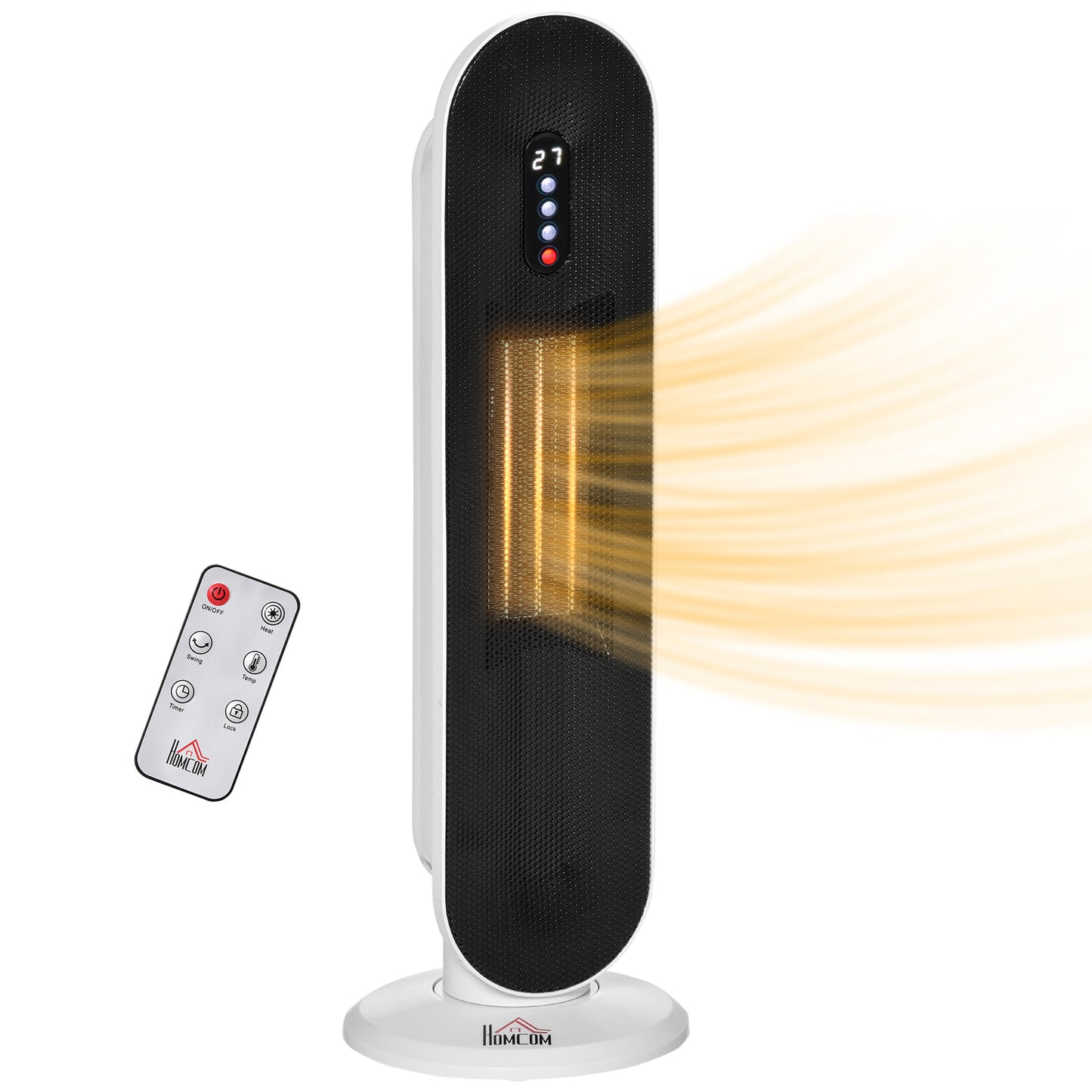 Ceramic Space Heater, Indoor Tower Heater with 2 Heat, Oscillation, Remote Control, Timer, Tip-Over & Overheating Protection