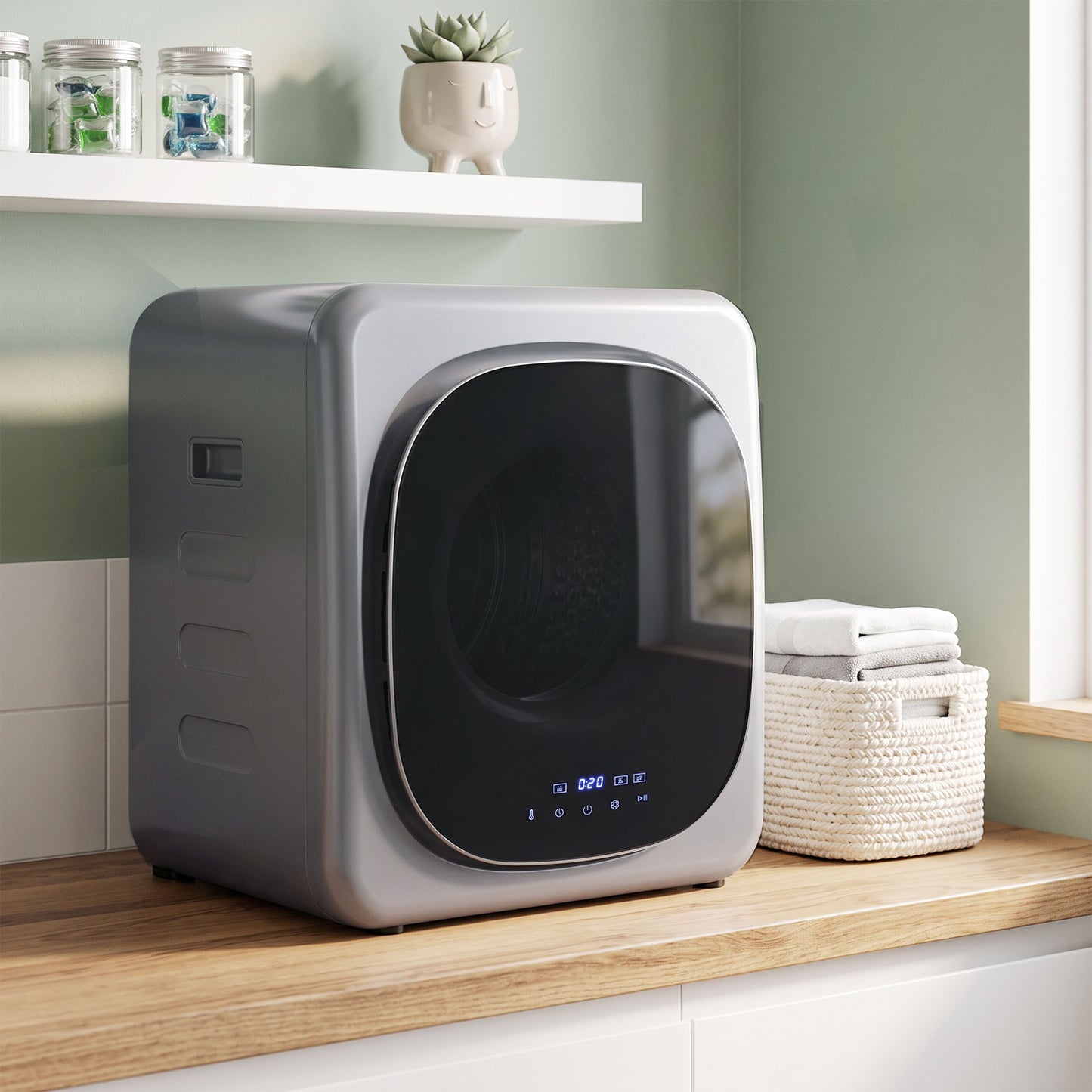 2.5kg Vented Tumble Dryer with Smart Mode, 800W Compact Tumble Dryer with Stainless Steel Tub, Silver Tone