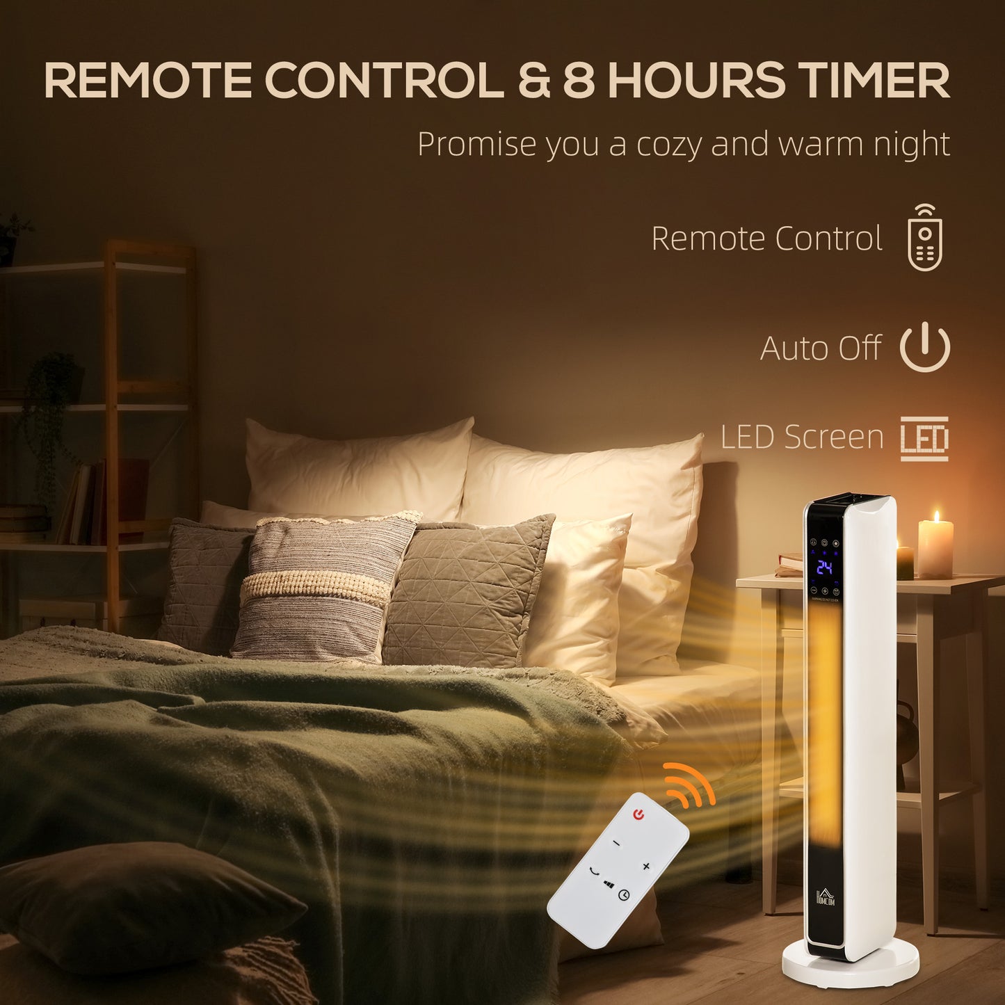 1100W/2200W Space Heater with 65° Oscillation, Electric Heater with 2 Heat and Fan, 8-Hour Timer