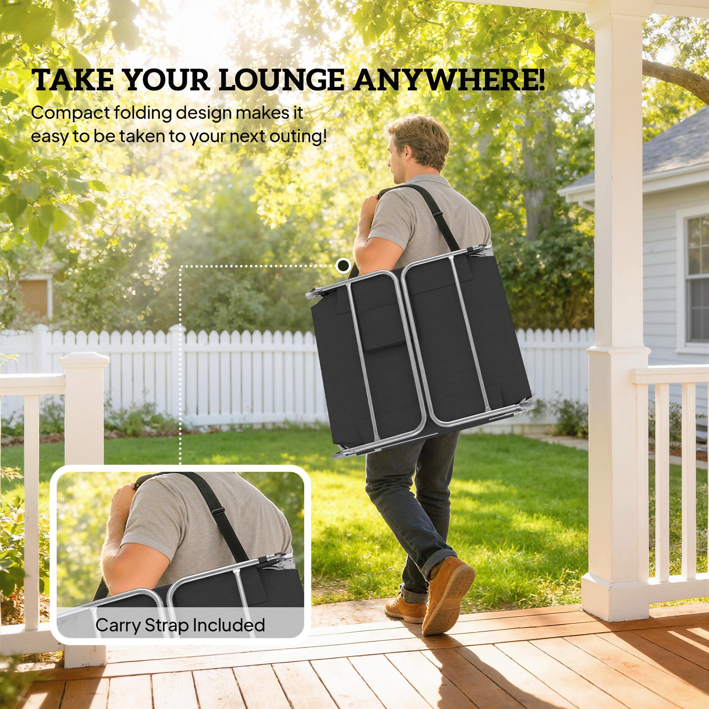 5-Position Adjustable Sun Loungers Set of 2 with Reading Hole and Side Pocket, Black
