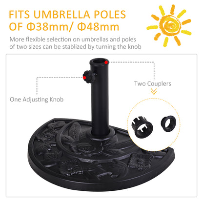 9kg Resin Parasol Base, Half Round Umbrella Stand with Floral Design for Garden, Outdoor, Suitable Umbrella Rod: Ø3.8cm