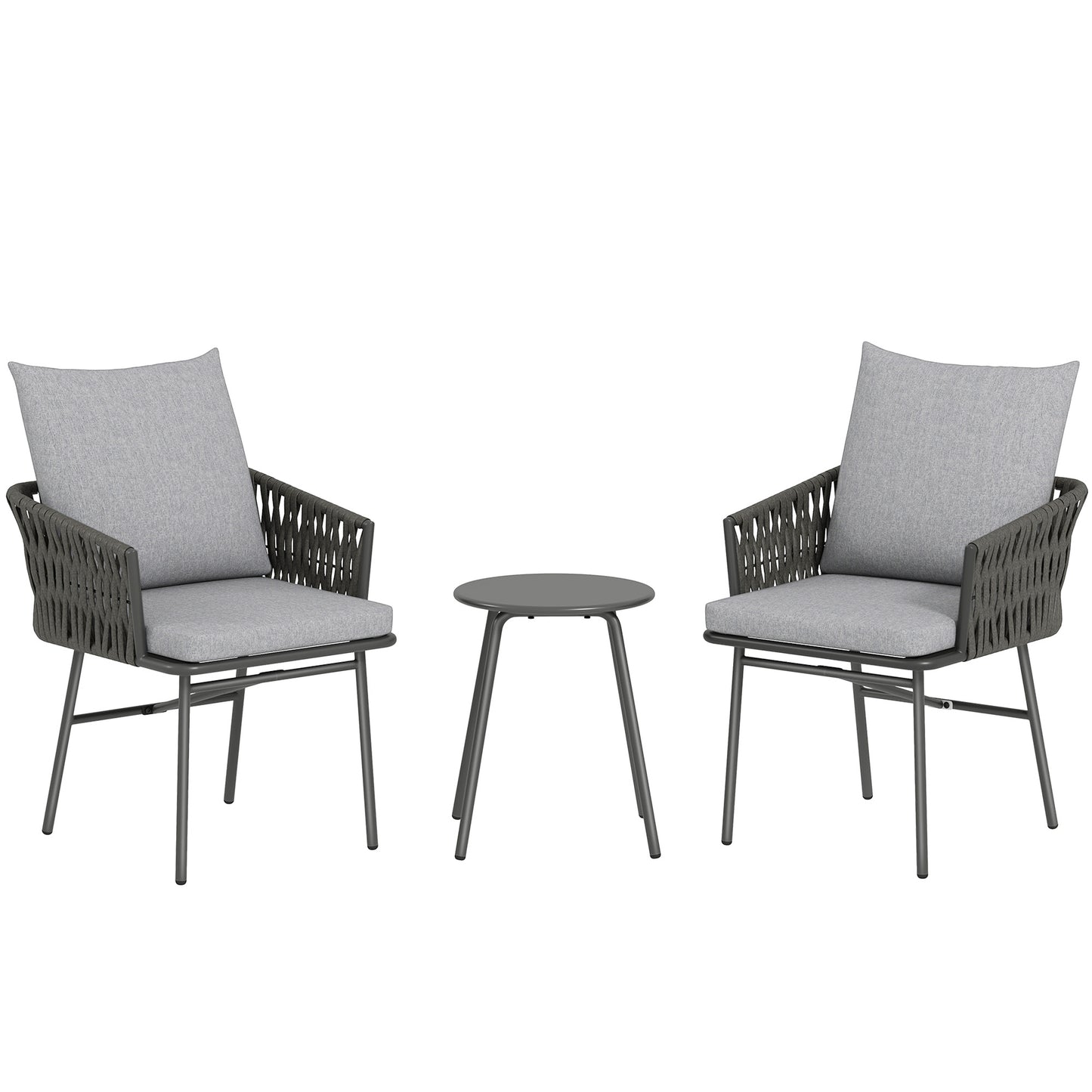 3-Piece Rattan Bistro Set, Garden Table and Chairs with 4 Cushions, Patio Rattan Conversation Furniture Set for Balcony