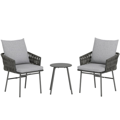 3-Piece Rattan Bistro Set, Garden Table and Chairs with 4 Cushions, Patio Rattan Conversation Furniture Set for Balcony