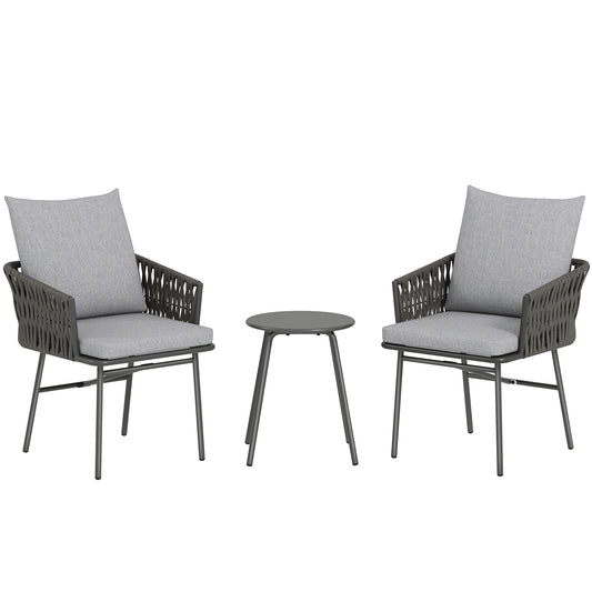 3-Piece Rattan Bistro Set, Garden Table and Chairs with 4 Cushions, Patio Rattan Conversation Furniture Set for Balcony