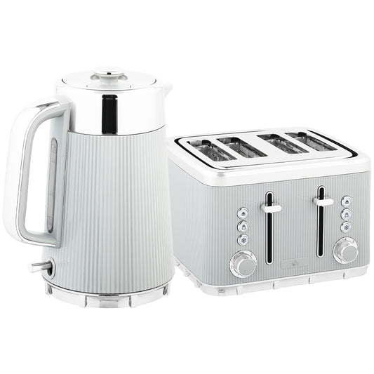 Electric Stainless Steel Kettle and Toaster Set, 3000W 1.7L UK Strix Thermostat Fast Boil Kettle w/ Limescale Filter