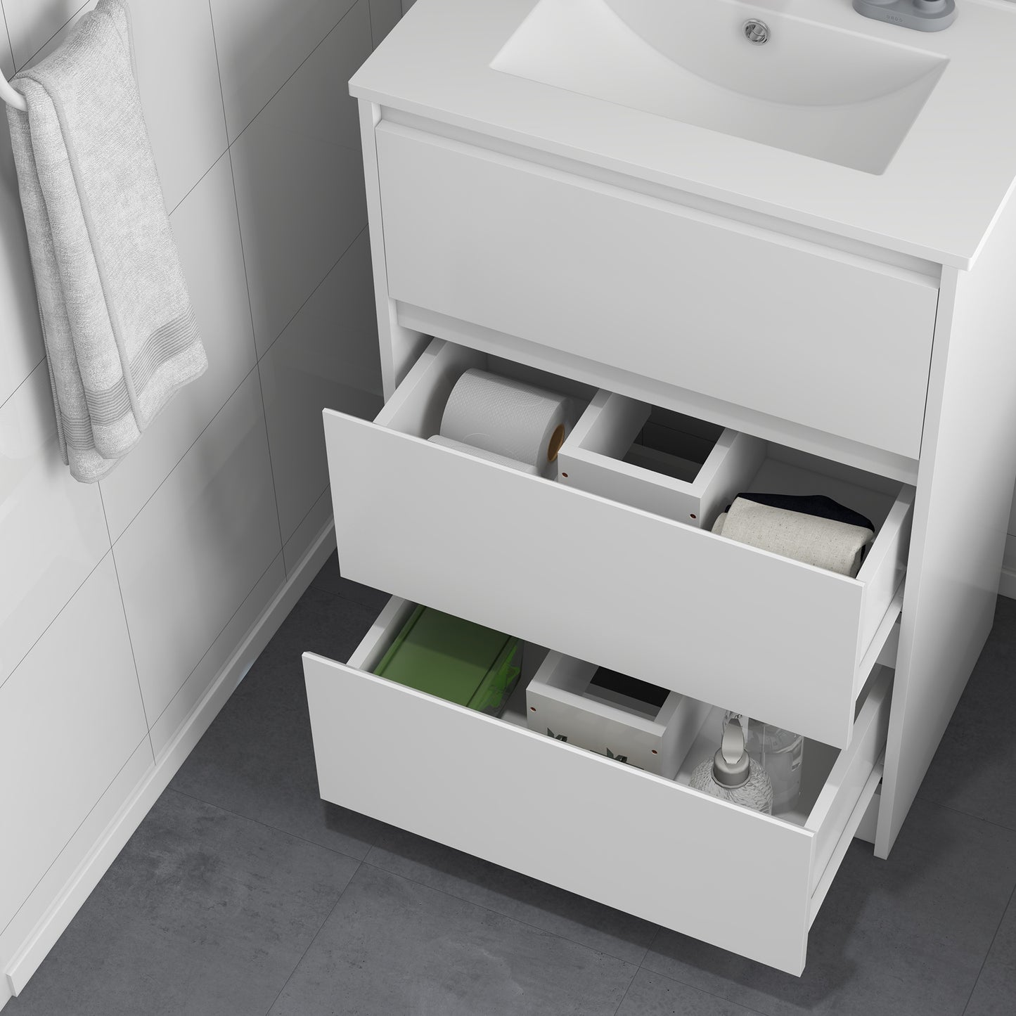 600mm Bathroom Vanity Unit with Basin and Single Tap Hole