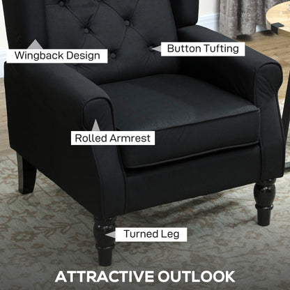 Wingback Accent Chair, Faux Linen Armchair with Thick Spring Cushion, High Back, Solid Wood Legs
