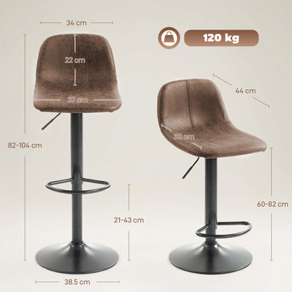 Bar Stools Set of 2, Modern Swivel Barstools with Footrest for Kitchen Island and Dining Room, Brown